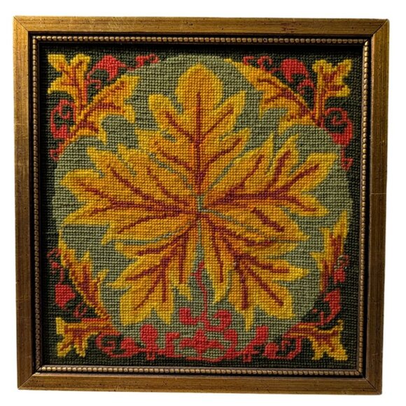 Vintage WonderArt "Foliage" Framed Needlepoint Fall Maple leaf Halloween - Picture 11 of 16